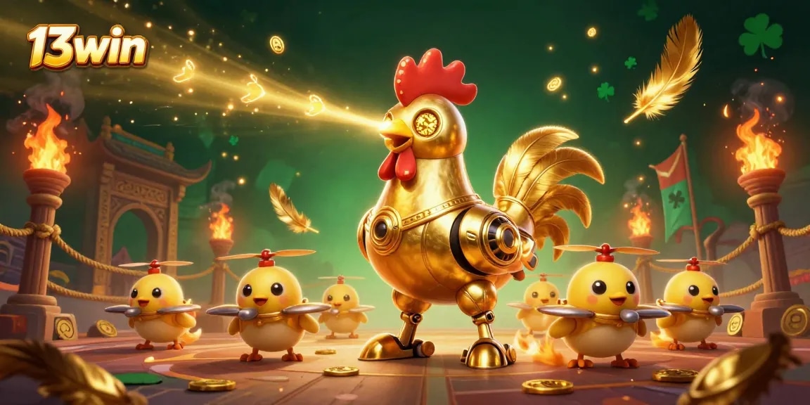 Experience thrilling action with 13win as the golden rooster robot leads a dynamic betting scene.