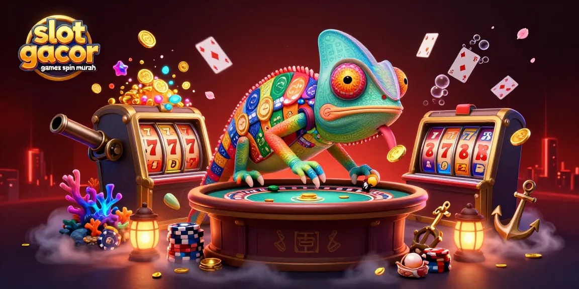 Spin and win at slot gacor games buy spin murah featuring vibrant chameleon and casino treasures.