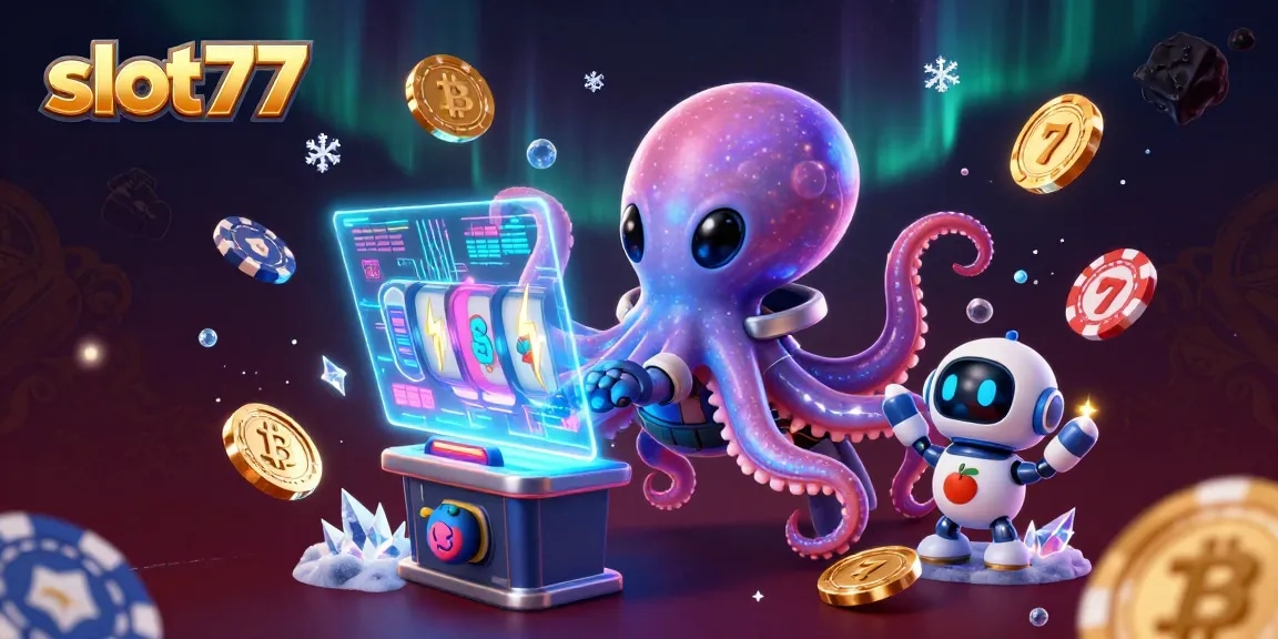 Play exciting slot77 games with our vibrant alien octopus and crypto-themed visual extravaganza.