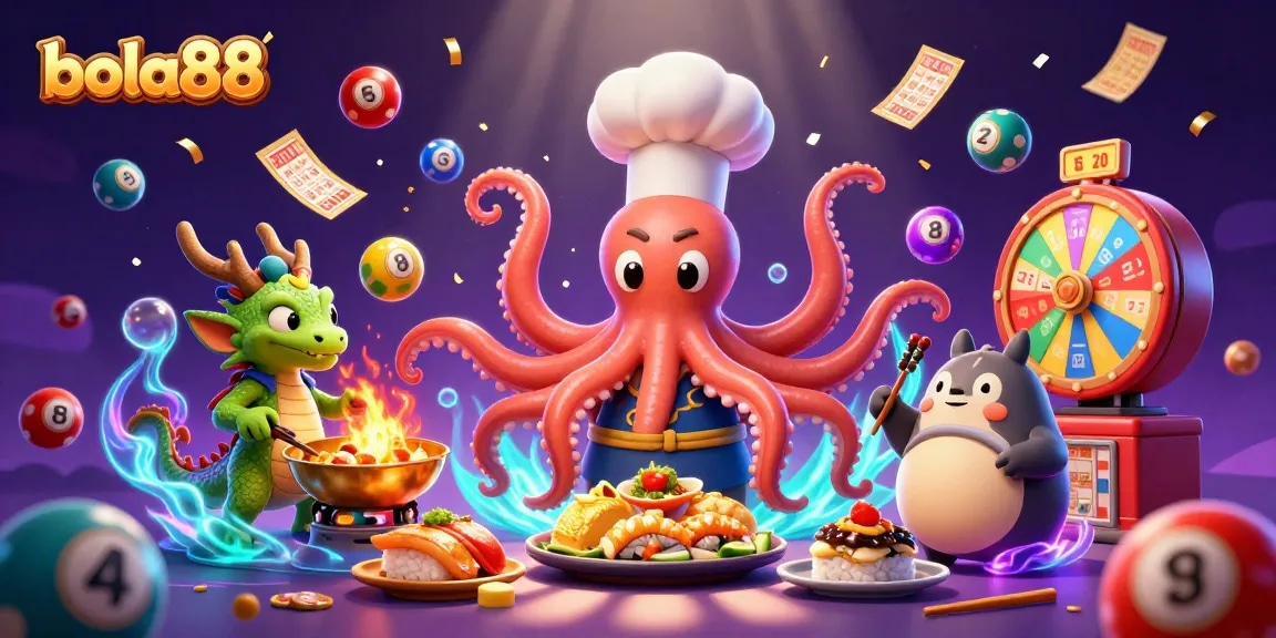 Bola88 engages players with vibrant 3D characters and lively casino elements celebrating big wins.