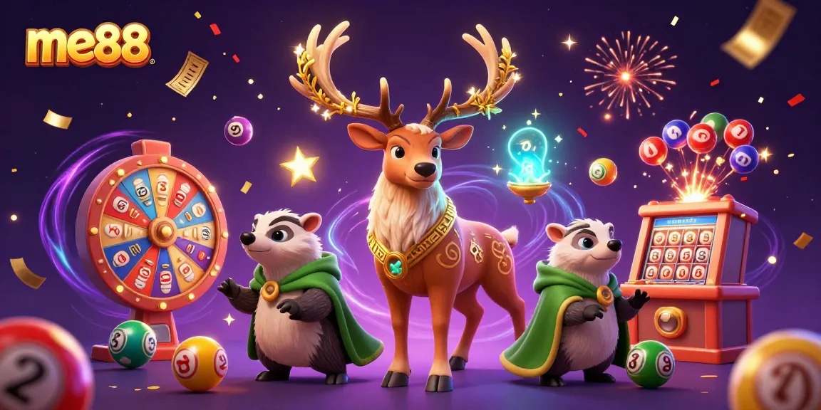 Experience the thrill of me88 with a magical illustration of gaming excitement and vibrant characters.