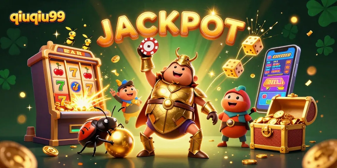 Experience the thrill of qiuqiu99 with a victorious hercules beetle lifting a poker chip in a dynamic casino scene.