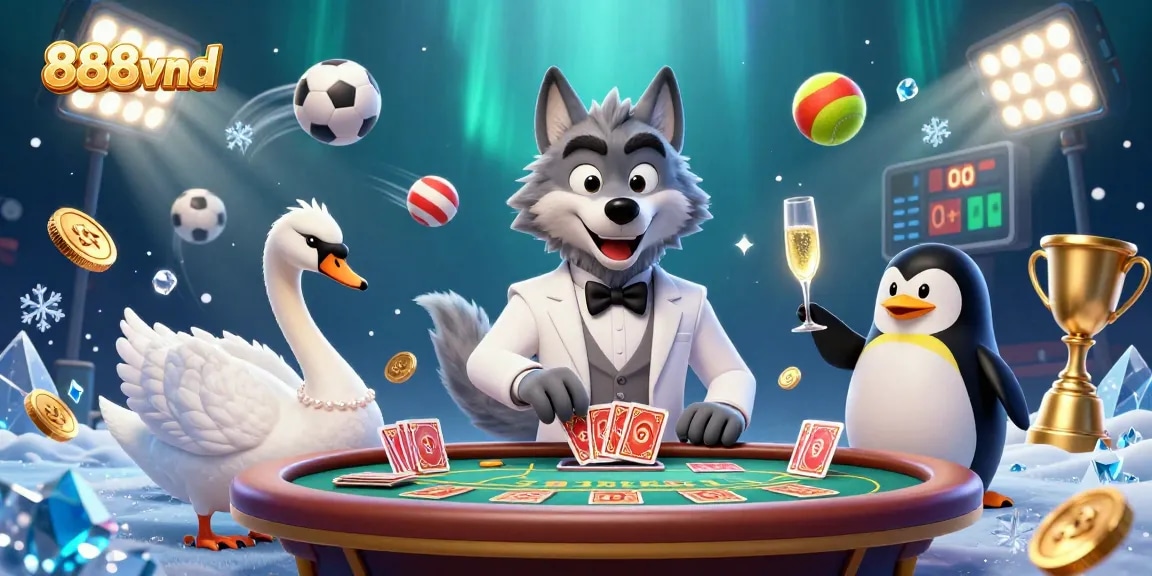 Experience high-stakes gaming at 888vnd with thrilling card dealing by an elegant swan.
