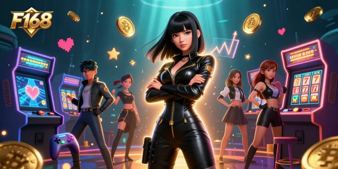 Engage in thrilling gameplay at F168's casino with vibrant characters and exciting slot machines.