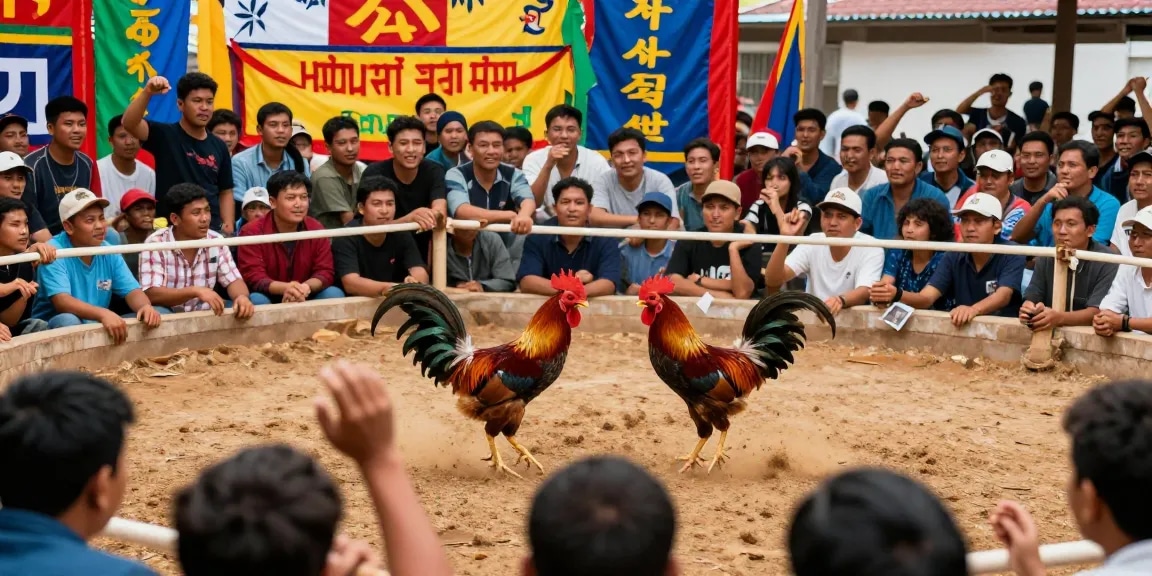 Trận đấu đá gà tại GA67, không khí đầy hào hứng với khán giả cổ vũ, gà chiến thể hiện sức mạnh tại đấu trường.