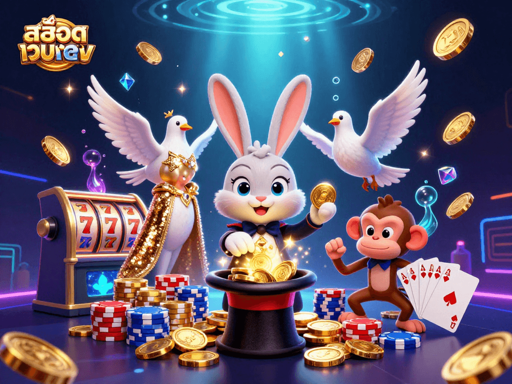 Play exciting สล็อตเว็บตรง slot games featuring a magician rabbit, assistant dove, and monkey thief.
