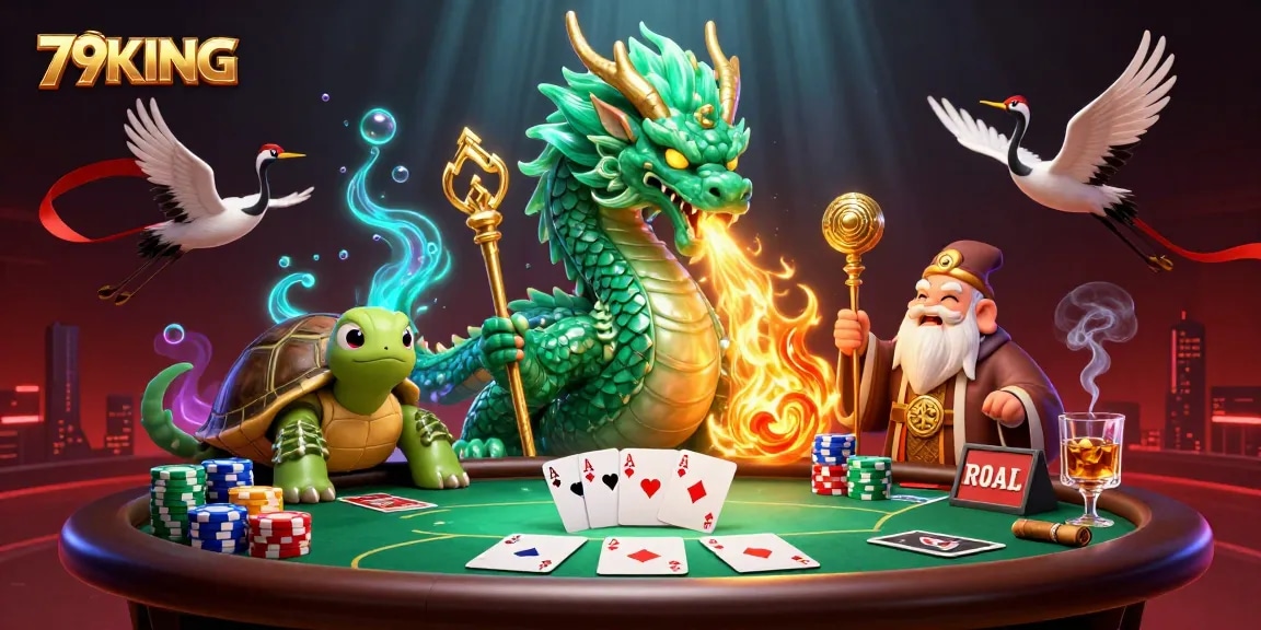 Experience the thrill of 79KING with massive jade dragon and poker game elements.