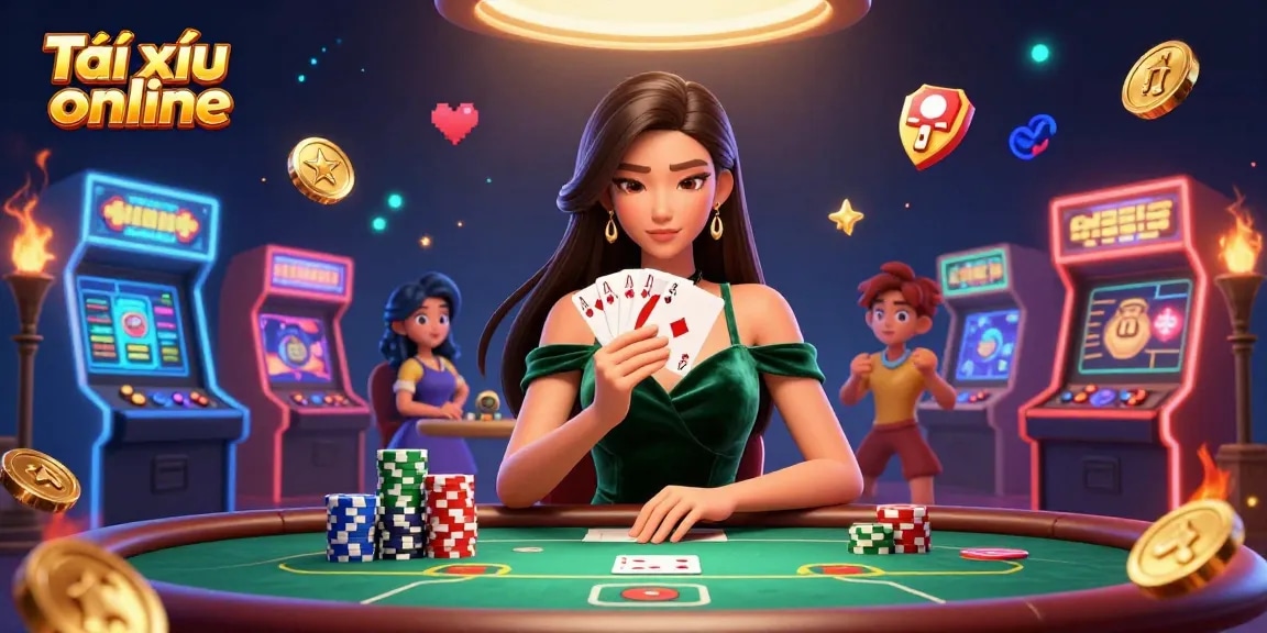 Engage in Tài xỉu online with vibrant characters and gaming elements illustrating the excitement of casino play.