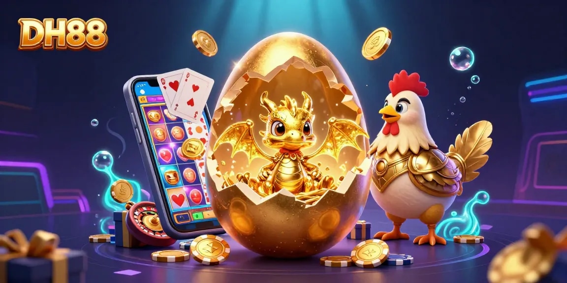 Engage with thrilling DH88 casino gaming featuring a golden dragon and rich gambling elements.