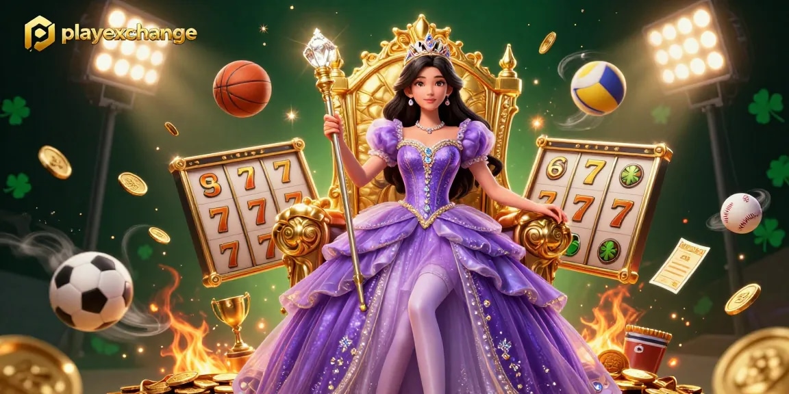 Engage with playexchange's vibrant slots and sports themes showcased in a captivating 3D illustration.