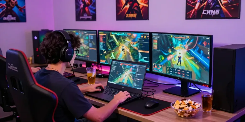 Permainan diana4d yang mendebarkan dengan gamer di laptop gaming.