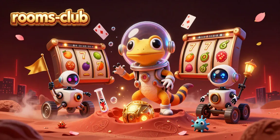 Slot online di rooms-club dengan Martian gecko dan robot, memadukan keajaiban dan keseruan.
