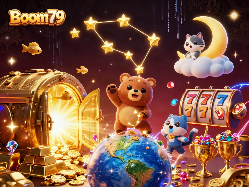 Engage with Boom79 and experience thrilling casino adventures in an enchanting 3D illustration.