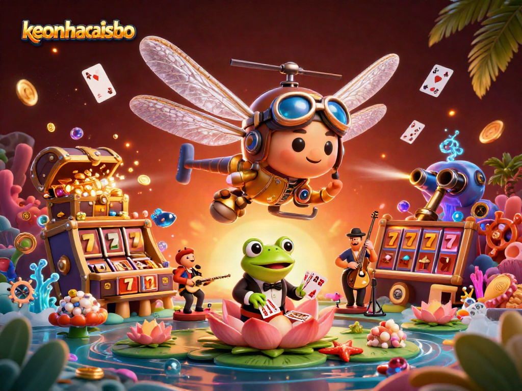 Experience exciting wins at keonhacaisbo with a vibrant 3D casino scene featuring dynamic characters and gambling elements.