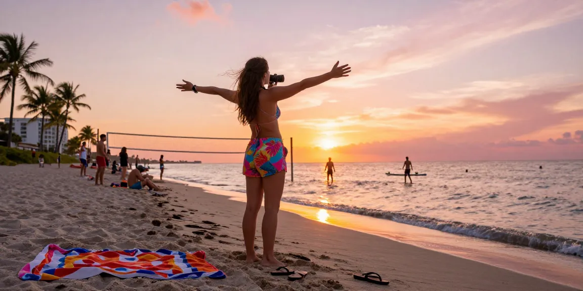 Pengunjung https://miami4d.com/ di pantai Miami saat matahari terbenam, merasakan suasana hangat.