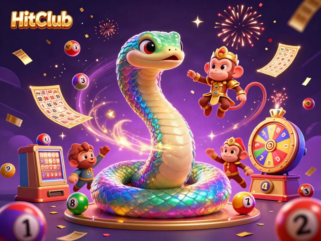 HitClub captivates players with an enchanting 3D scene of games, vibrant lottery balls, and magical effects.