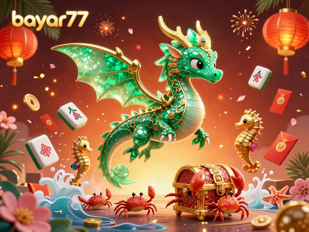 Engage with bayar77 for thrilling gameplay featuring a sea dragon and vibrant casino elements.
