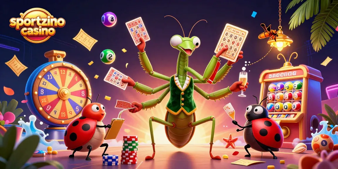 Win big at sportzino casino with an energetic gamble-themed illustration featuring lively game elements.