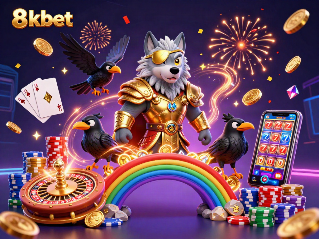 Experience the thrill of 8xbet with vibrant casino elements and Norse mythology-inspired characters in an exciting scene.