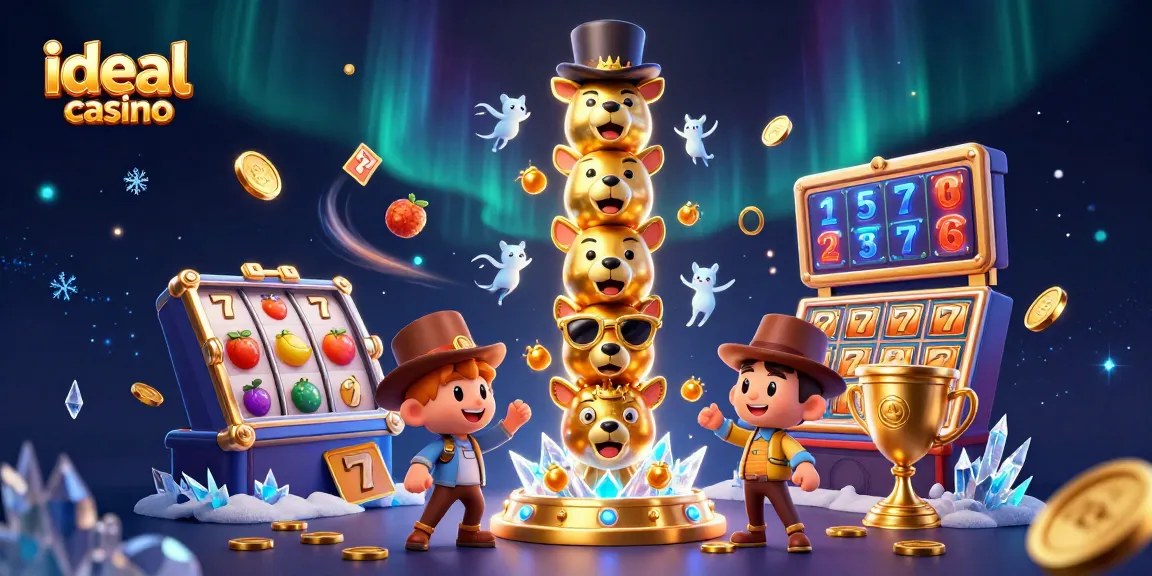 Gambaran dinamis di ideal casino memperlihatkan kekayaan slot dan simbol jackpot.