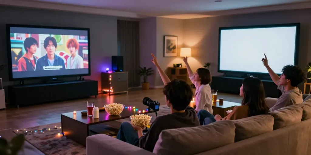 บรรยากาศการดูหนังเอวีซับไทย.live กับกลุ่มเพื่อนในห้องนั่งเล่นที่อบอุ่น