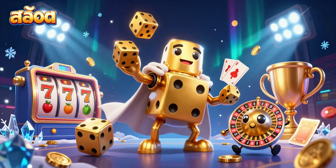 Engage in exciting สล็อต gameplay with vibrant golden dice characters and dynamic gambling elements.