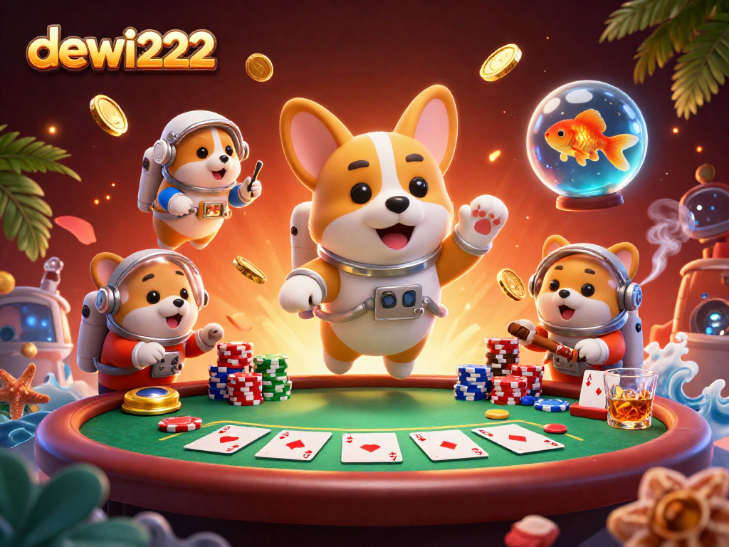 Gambarlah dewi222 saat memainkan permainan poker di kasino luar angkasa yang penuh warna.