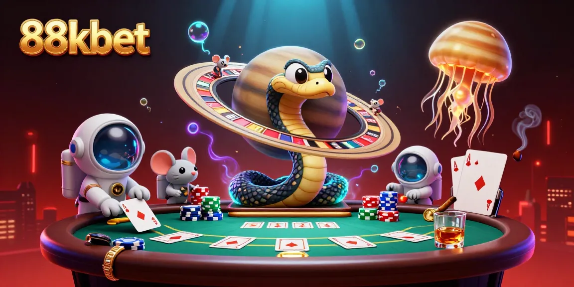 Engage with 88kbet as astronaut mice bet on a stunning roulette wheel in a cosmic scene.