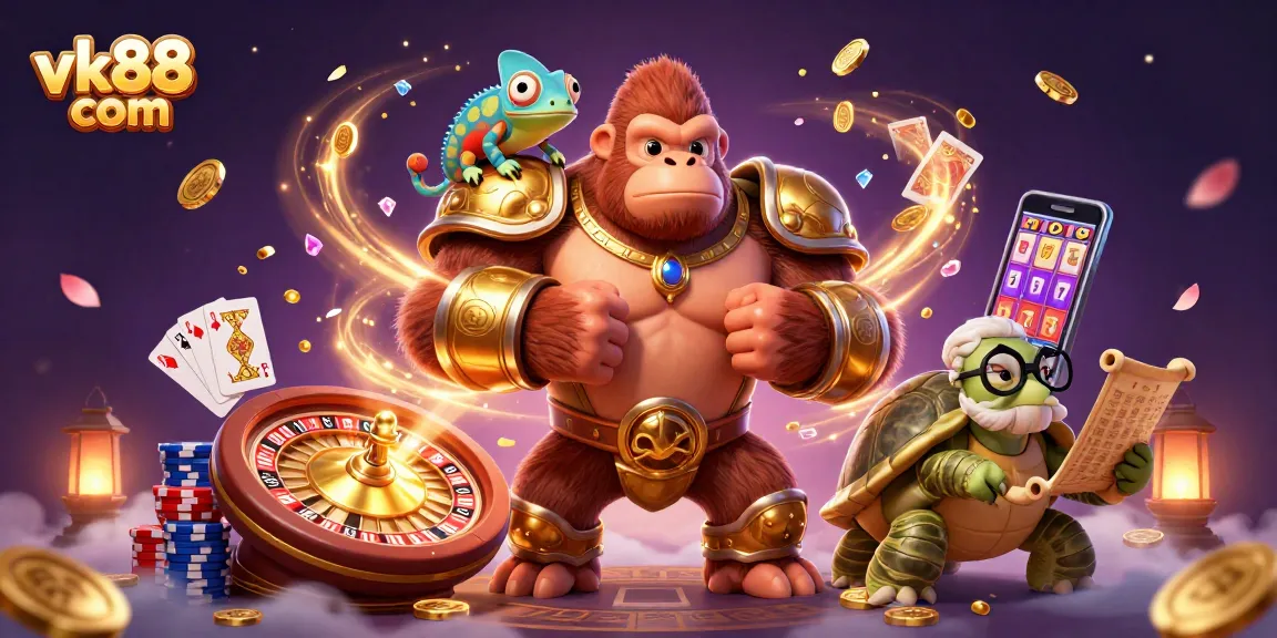 Experience thrilling gameplay at vk88 com with a powerful gorilla king leading the adventure in a rich casino environment.