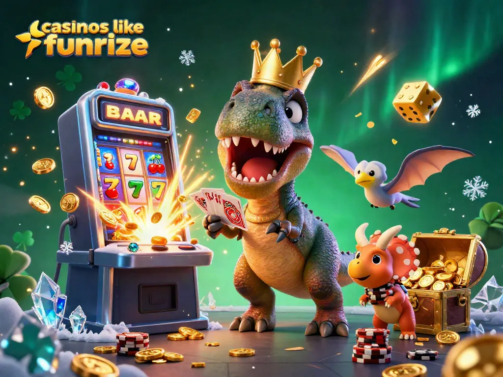 Play slots and win with casinos like funrize in this vibrant, animated casino scene.