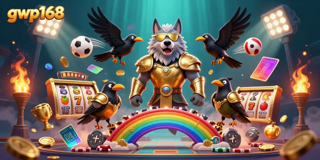 GWP168 menyajikan ilustrasi kasino yang menarik dengan karakter Odin dan elemen slot yang menggoda.