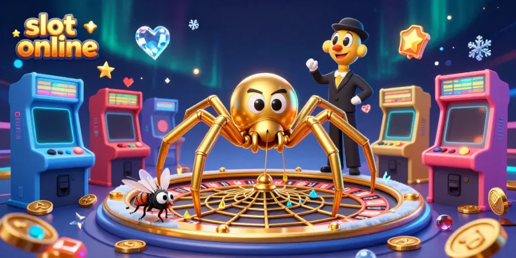 Experience exciting gameplay in vibrant slot online environments with a spider spinning a roulette web.