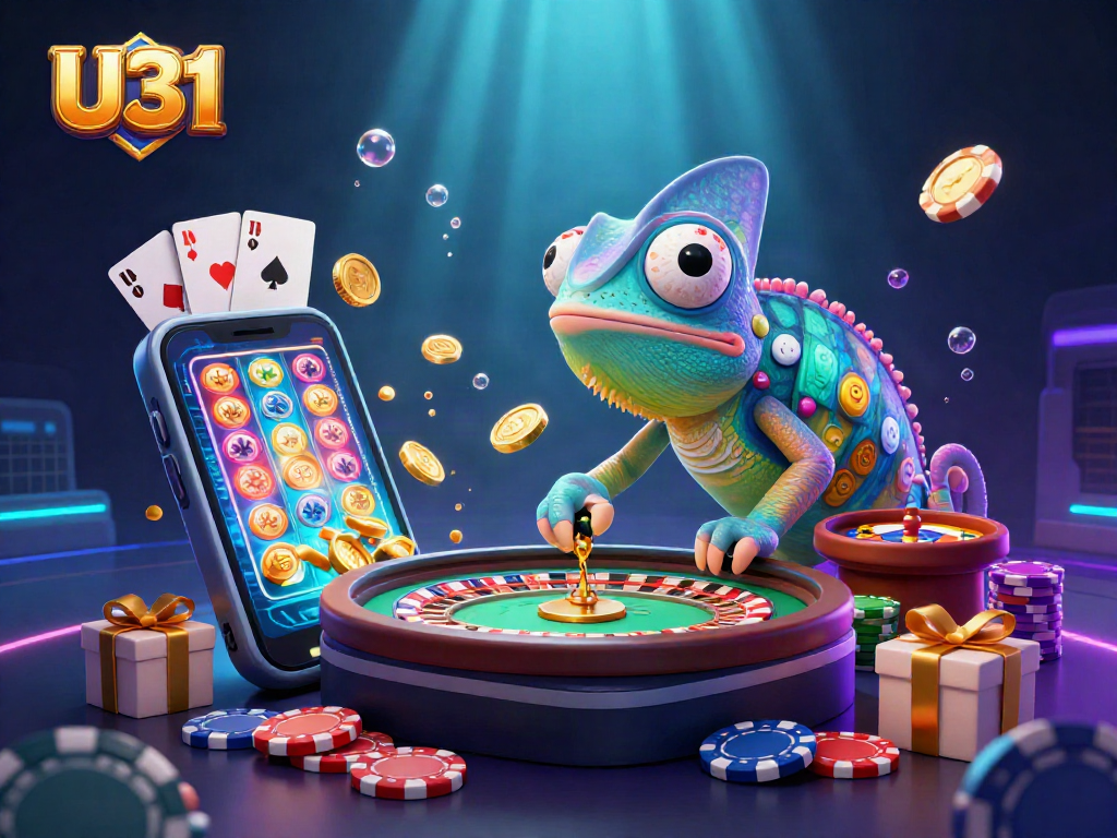 Experience U31's vibrant casino world with a chameleon owner and dynamic gaming elements.