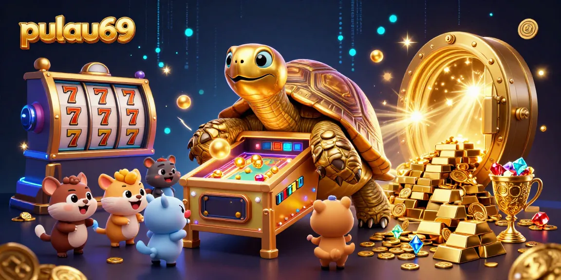 Experience the excitement of pulau69 with vibrant slot games and impressive winnings in this detailed illustration.