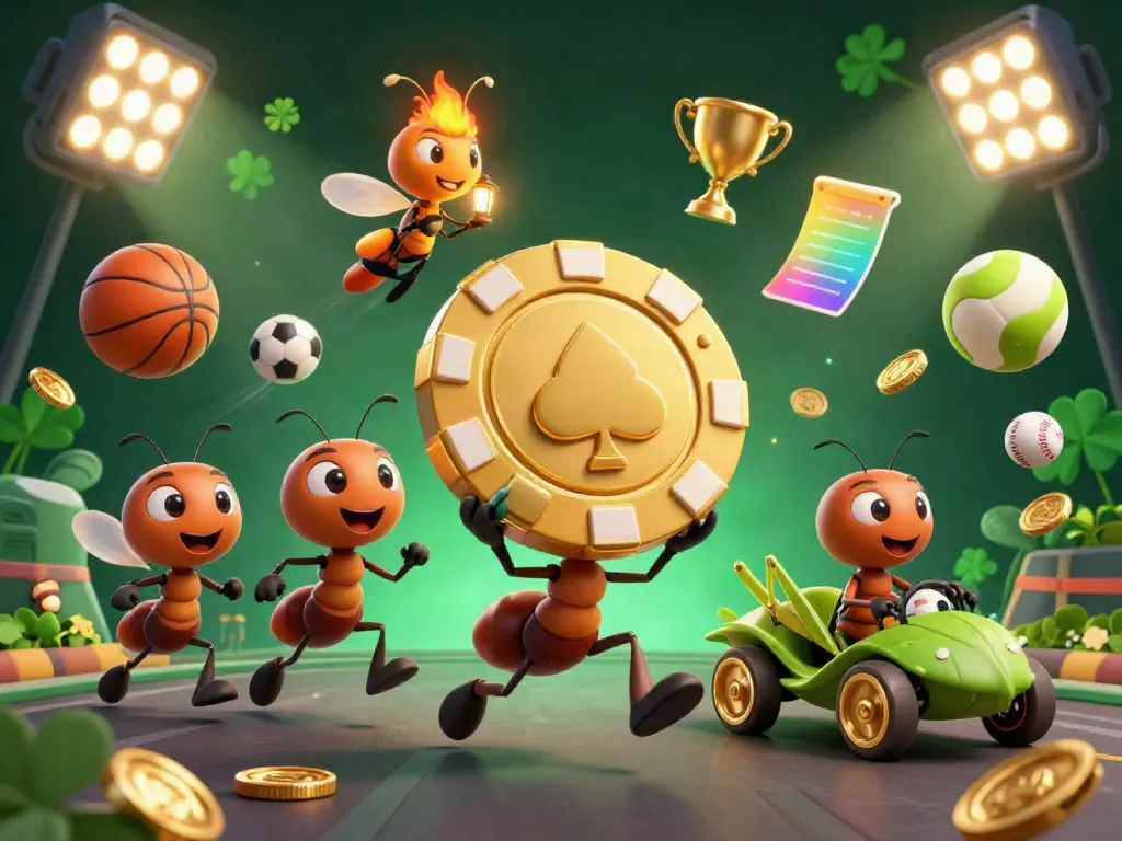 Experience Laskartogel with thrilling ants stealing a massive poker chip in a vibrant casino scene.