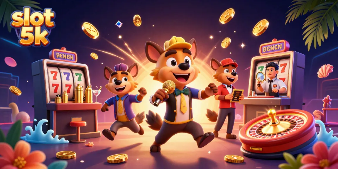Experience the thrill of slot 5k with vibrant hyenas running a casino, featuring slot machine visuals and lively decor.