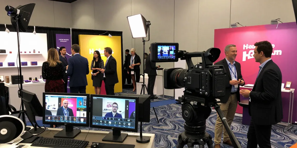 Capturing trade show videography Long Beach, California with a professional videographer among engaging exhibits.