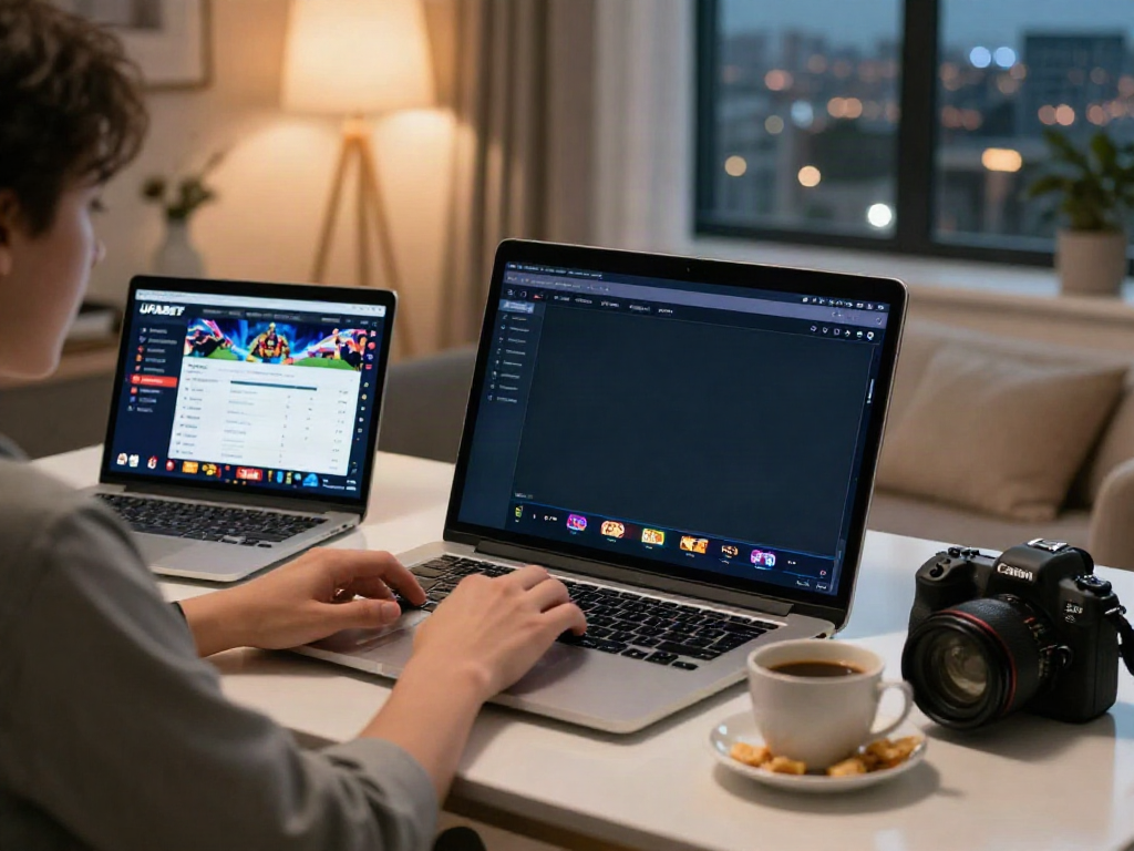 Engaging online betting experience with a smartphone displaying UFABET, cozy room lighting, and modern decor.