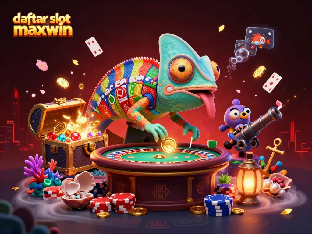 Gambarlah daftar slot maxwin dengan chameleon kasino raksasa dan elemen permainan yang menarik.