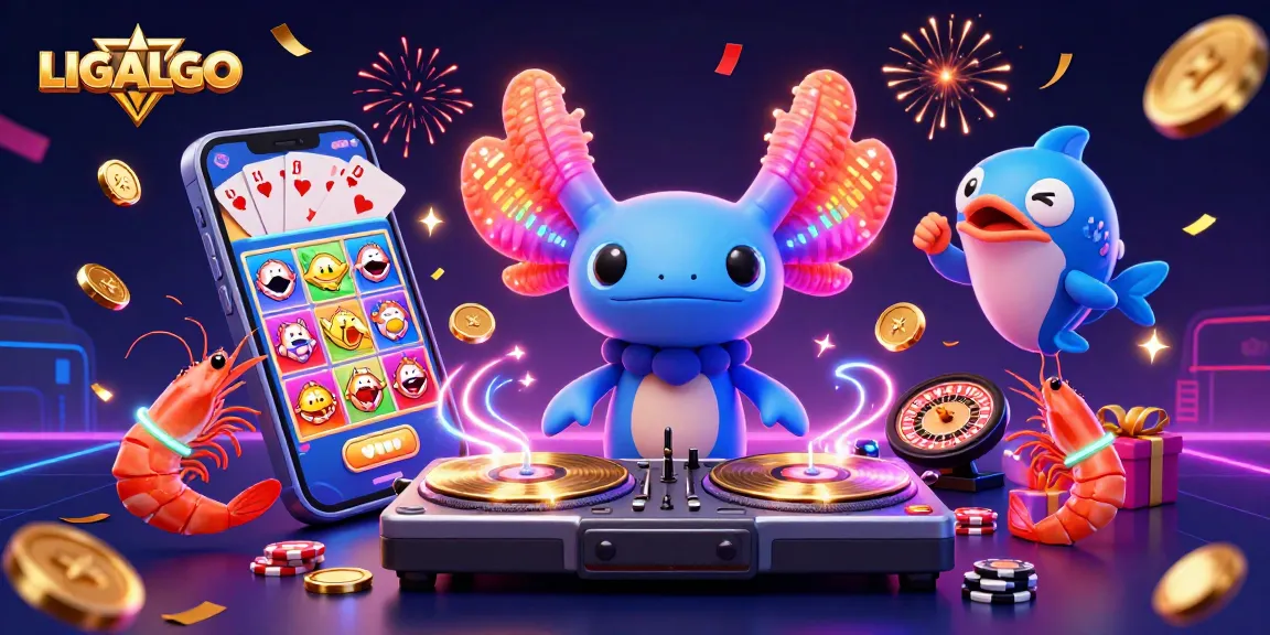 LIGALGO platform featuring vibrant 3D characters celebrating as they play slots in a lively underwater scene.