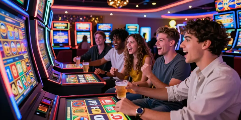 Friends enjoying the king999 gaming experience at a lively casino.