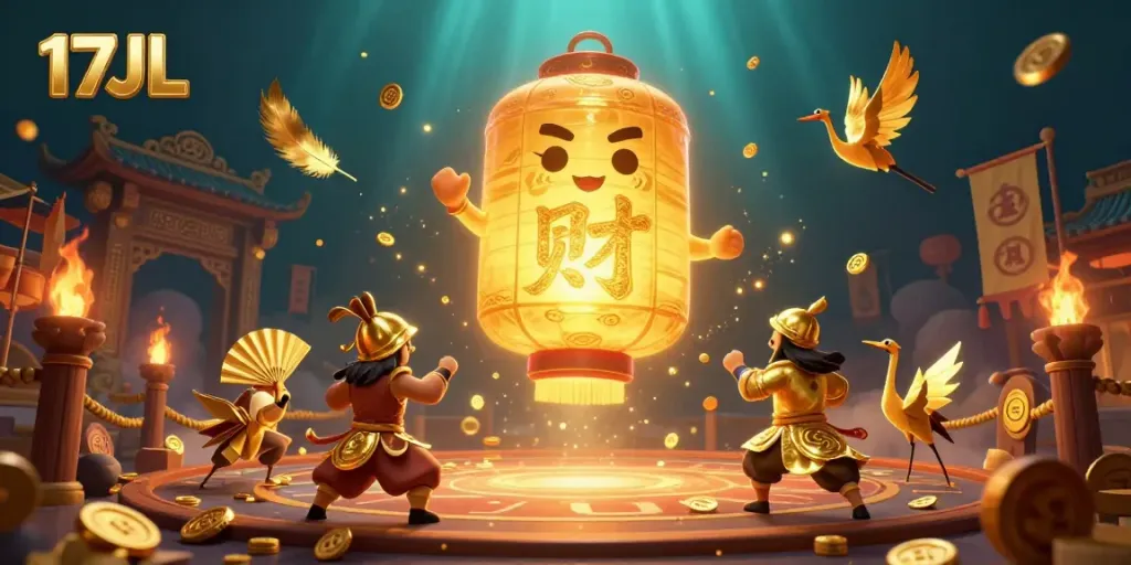 Experience thrilling gameplay with 17JL's vibrant casino scene featuring lucky symbols and gold.
