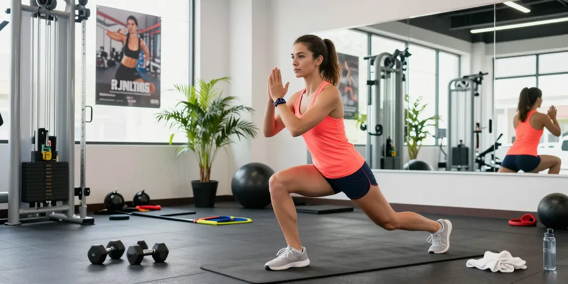 Active woman exercising with health tracker in modern gym environment, demonstrating fitness lifestyle.