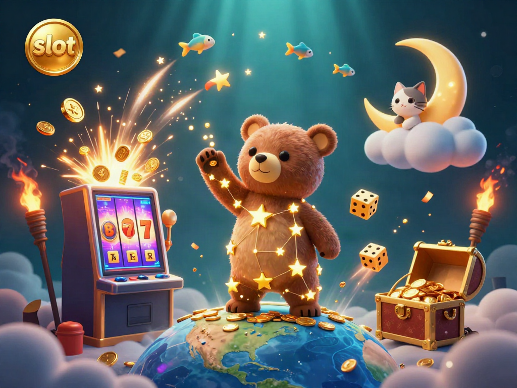 Experience thrilling slot action with a constellation bear and dazzling jackpots in a magical 3D scene.