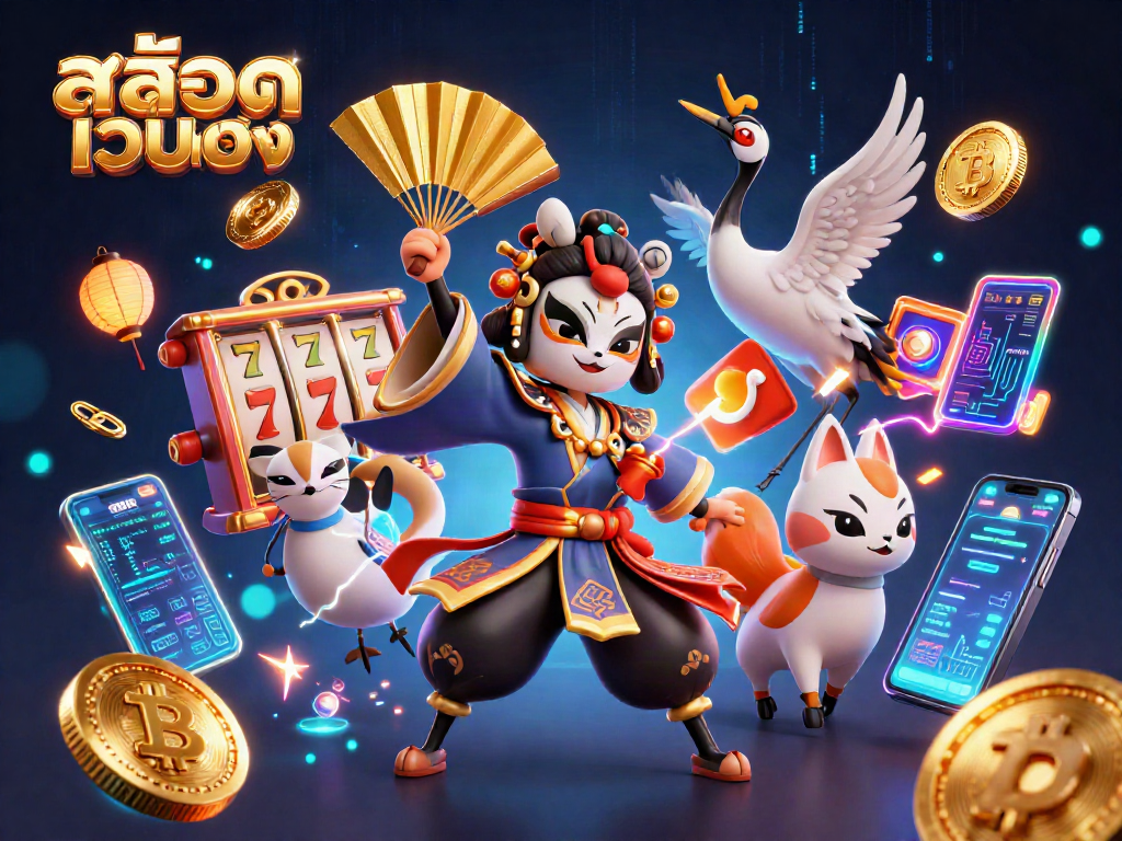 Explore winning strategies with สล็อตเว็บตรง slots in this vibrant 3D casino scene.
