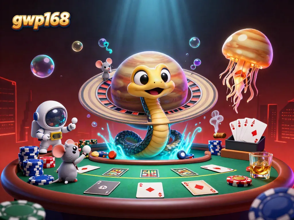 Menangkan permainan dengan gwp168 yang menampilkan ular Saturnus berputar sebagai roda roulette.