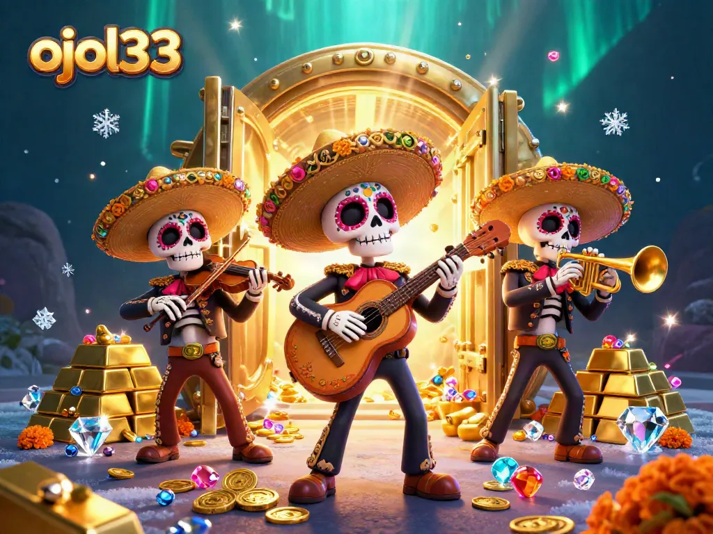 Experience huge wins at ojol333 with a vibrant mariachi band celebrating in a dazzling casino atmosphere.