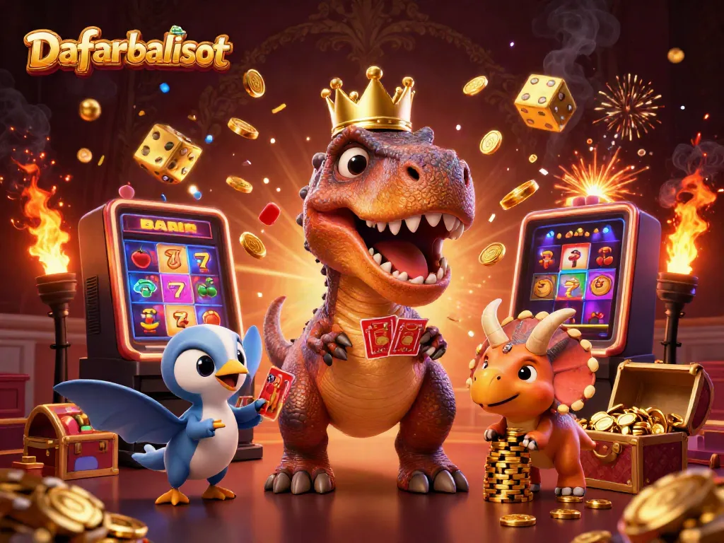 Engage in Daftar balisot with fun 3D characters playing casino games amid bright jackpots.