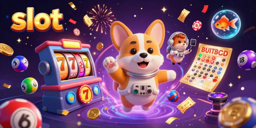 Slot dalam kasino luar angkasa dengan corgi dan hamster sebagai karakter utama.