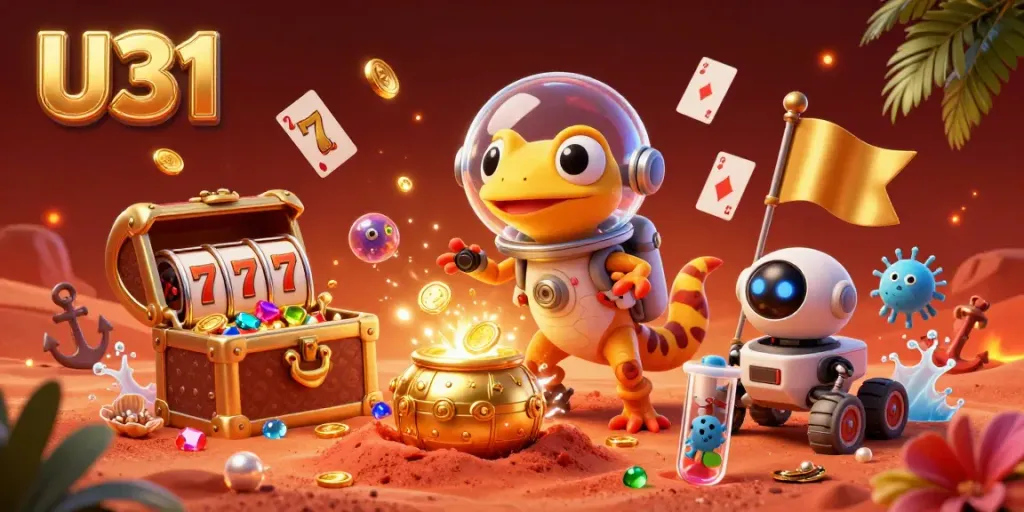 Experience the thrill of U31 casino adventures with vibrant 3D characters exploring golden treasures.